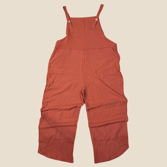 None Pants - Wide Leg Jumpsuit Womens L/XL Rust Orange Overalls Cottagecore Homestead Flowy